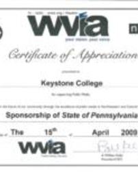 WVIA Certifcate of Appreciation