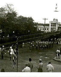 Photograph of parade by Pennsylvania and Western bridge