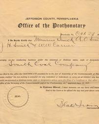 Smith Coal Company certificate