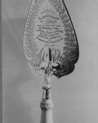 Silver trowel with which Mrs. Margaret Morrison Carnegie laid the memorial stone to the Carnegie Dunfermline Library, 27th July, 1881