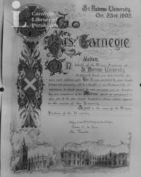 Address of thanks to Mrs. Carnegie from the Women Students of St. Andrews University, October 23, 1902