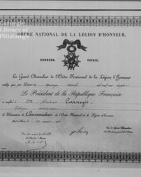 Certificate of membership, Commander of the Order of Legion of Honor, 19th March, 1910