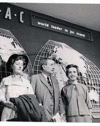Miriam and Pedro Beltran in front of BOAC map, 1963