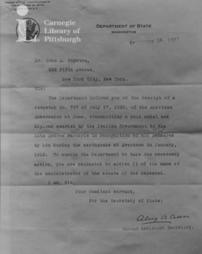 Letter from State Department, Washington, in regard to gold medal awarded by Italian Government dated 19th September, 1923