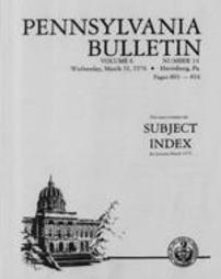 Pennsylvania bulletin Subject Index for 1976 January-March