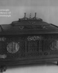 Carved wood casket, ornamented with silver medallions, containing the freedom of the City of Cork, Ireland, 21st October, 1903