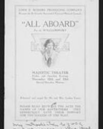 Playbill for "All Aboard" for the Williamsport YWCA,  Majestic theater. November 12th and 13th