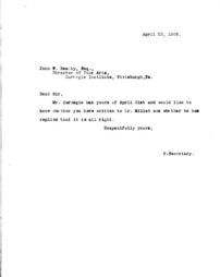 (""P. Secretary"" to John W. Beatty, April 23, 1908)