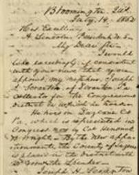 Letter from David Davis to President Abraham Lincoln.