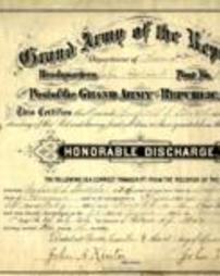 Certificate of Honorable Discharge from the Grand Army of the Republic for Winfield S. Shields, December 31, 1897
