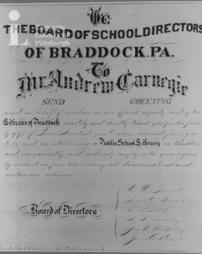 Address of thanks for public school library, Braddock, Pennsylvania