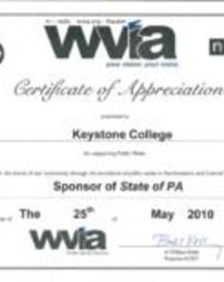 WVIA Certifcate of Appreciation