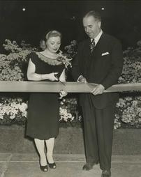 1947 Philadelphia Flower Show. Ribbon Cutting. Eileen Seigh and W. Atlee Burpee, Jr. 
