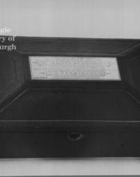 Leather casket presented to Mrs. Carnegie by the Grangemouth Dockyard Company on occasion of launching S.S. Tabasqueno, 14th September, 1887