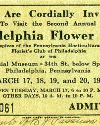 1925 Philadelphia Flower Show. Ticket