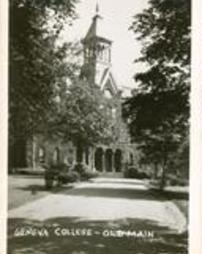 Old Main [5] b&w postcard, Geneva College, Beaver Falls, Pa.
