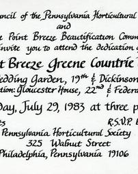 Greene Countrie Towne. Point Breeze. Invitation to the  Dedication, 1983