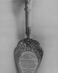 Silver trowel-- carved ivory handle, used by Mr. Carnegie in laying the foundation stone of new School of Medicine, University College, Dundee, Scotland, 24th October, 1902
