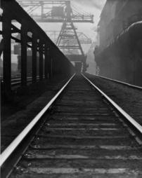 Railroad tracks leading into a Pittsburgh steel mill
