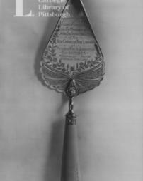Silver trowel-- ivory handle, presented to Mr. Carnegie on the occasion of his laying the foundation stone of the new Carnegie free library at People's Park, Limerick, Ireland-- 20th October, 1903