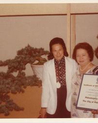 Carmelita Manning (Mayor's Representative) and Dorothy S. Young. President American Bonsai Society. 1976 Celebration