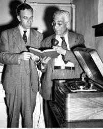 Professors Gillette and Ramirez Using a Wire Recorder