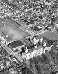 Aerial View of Campus with Three Proposed Buildings Sketched On the Photograph