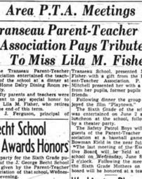 Transeau Parent-Teacher Association Pays Tribute To Miss Lila M. Fisher