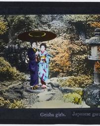 Japan. Geisha girls in Japanese garden