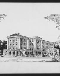 Reproduction of pen and ink drawing of new building.