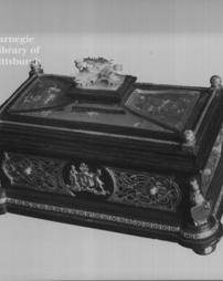 Casket made of oak from the house of Sir Thomas Hope, ornamented with silver, burgess ticket sent from New York to Dunfermline, Edinburgh, Scotland-- 8th July, 1887