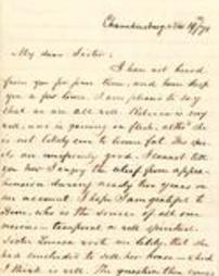 1870-11-19 Handwritten letter from Benjamin S. Schneck to his sister, Margaretta Keller
