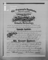 Minute of appreciation from the Trustees of the Carnegie Institute, Pittsburg, for School of Technology, November 12, 1901