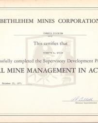 Ken Steir-coal mining management certificate