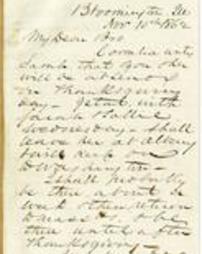 A letter from David Davis to his brother-in-law Joseph H. Scranton, November 10, 1862.