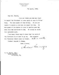 (Andrew Carnegie to Samuel Harden Church, April 7, 1903)
