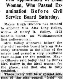 Mrs. Alta Solley picked by Mayor for Policewoman