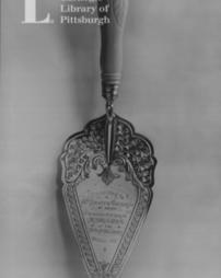 Silver trowel-- ivory handle, used by Mrs. Carnegie in laying the memorial stone of the public library, Stirling, Scotland, 11th October, 1902