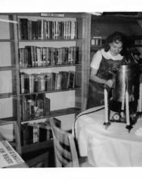 Woman serves coffee at the Barnesboro, Pa library