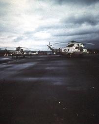 Avoca, PA - Military helicopters staged at Wilkes-Barre/Scranton airport POST Hurricane Agnes flood.