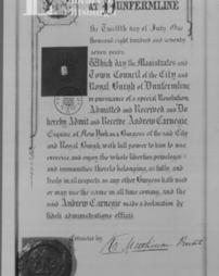 Burgess ticket, freedom of Dunfermline, 12th July, 1877