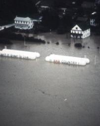 Wilkes-Barre, PA - Military Helicopter Aerial of Gas Company - Hurricane Agnes Flood