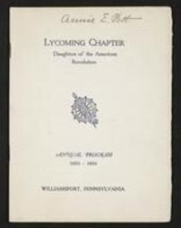 Lycoming Chapter Daughters of the American Revolution. Annual Program 1933-1934. Williamsport, Pennsylvania.