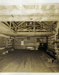 McMurray Boy Scouts Cabin interior, with American flag, 1935.