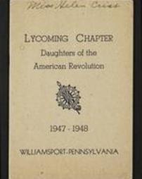 Lycoming Chapter Daughters of the American Revolution. 1947-1948. Williamsport, Pennsylvania.