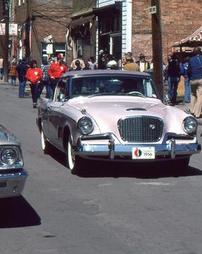 PInk Studebaker in Street at Maple Festival Car Show