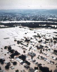 Edwardsville, PA - Gateway Shopping Center /Aerial view of Susquehanna River Dike - POST Hurricane Agnes Flood