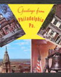 Philadelphia County, Novelty Postcards, Greetings from Philadelphia, Pa., Independence Hall, Betsy Ross House, and the Liberty Bell