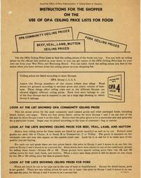 WW2-Ceiling Prices, "Instructions for the Shopper on the Use of OPA Ceilng Price Lists for Food" (Front of Page)