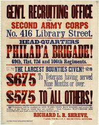 Civil War (pre and post to 1910) -Recruiting, 'Gen'l Recruiting Office for Second Army Corps No. 416 Library Street.'
